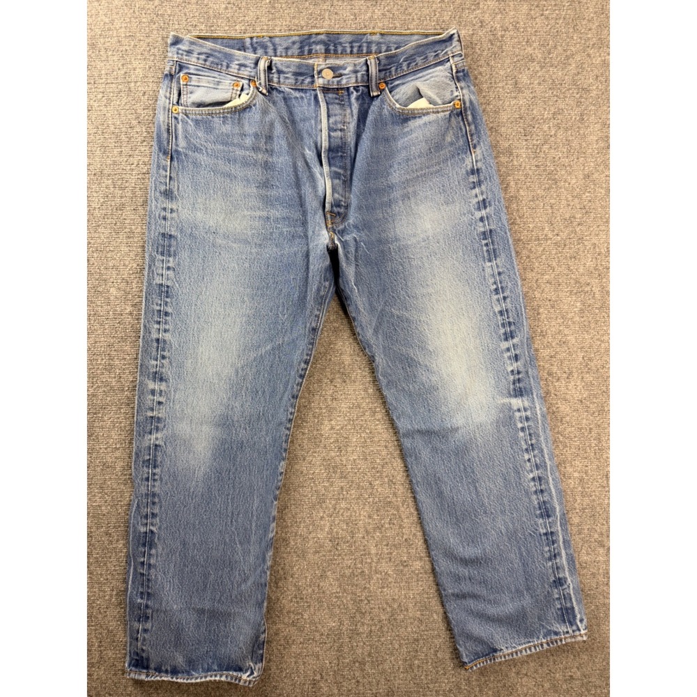 Levis 501 Mens 38x32 Blue Denim Jeans Original Fit Straight Leg Button Fly Work
